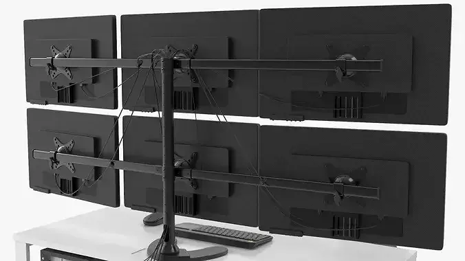 Professional Trading Desk with Six Monitors Furniture 3D model 7