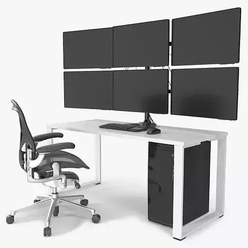 Professional Trading Desk with Six Monitors Furniture 3D model 2