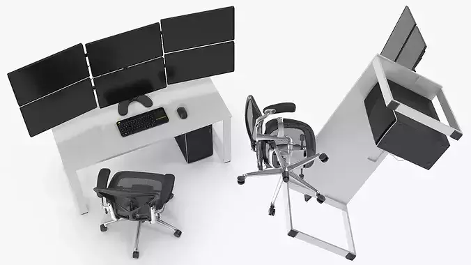 Professional Trading Desk with Six Monitors Furniture 3D model 5