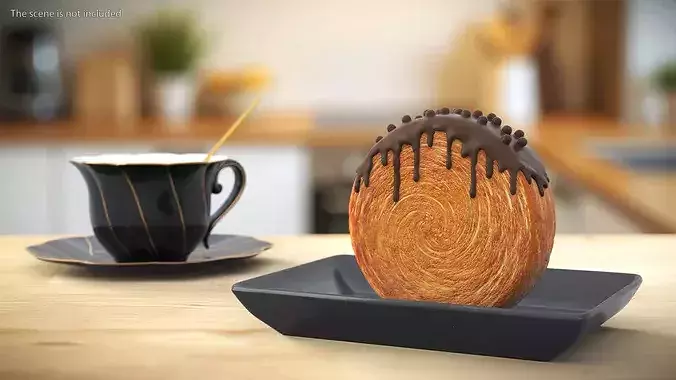 Spiral Round Croissant Bakery with Chocolate Pearls 3D model 2