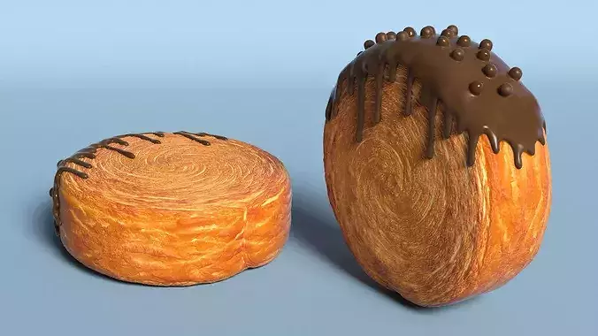 Spiral Round Croissant Bakery with Chocolate Pearls 3D model 3
