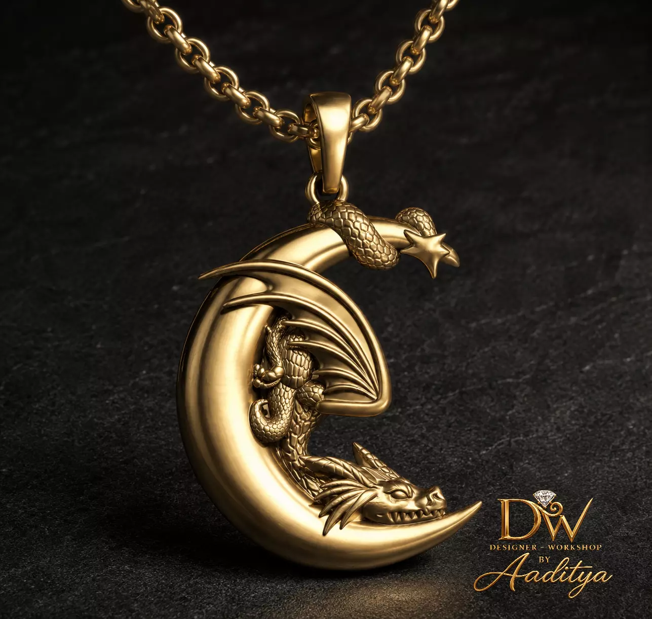 Dragon Crescent Moon Pendant 3D print model