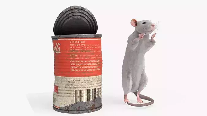 Rusty Food Can with Small Rat For Blender 3D model 5