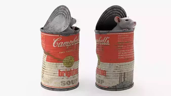 Rusty Food Can with Small Rat For Blender 3D model 2