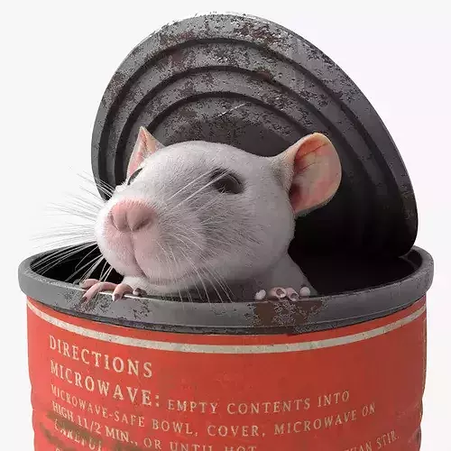 Rusty Food Can with Small Rat For Blender 3D model 7