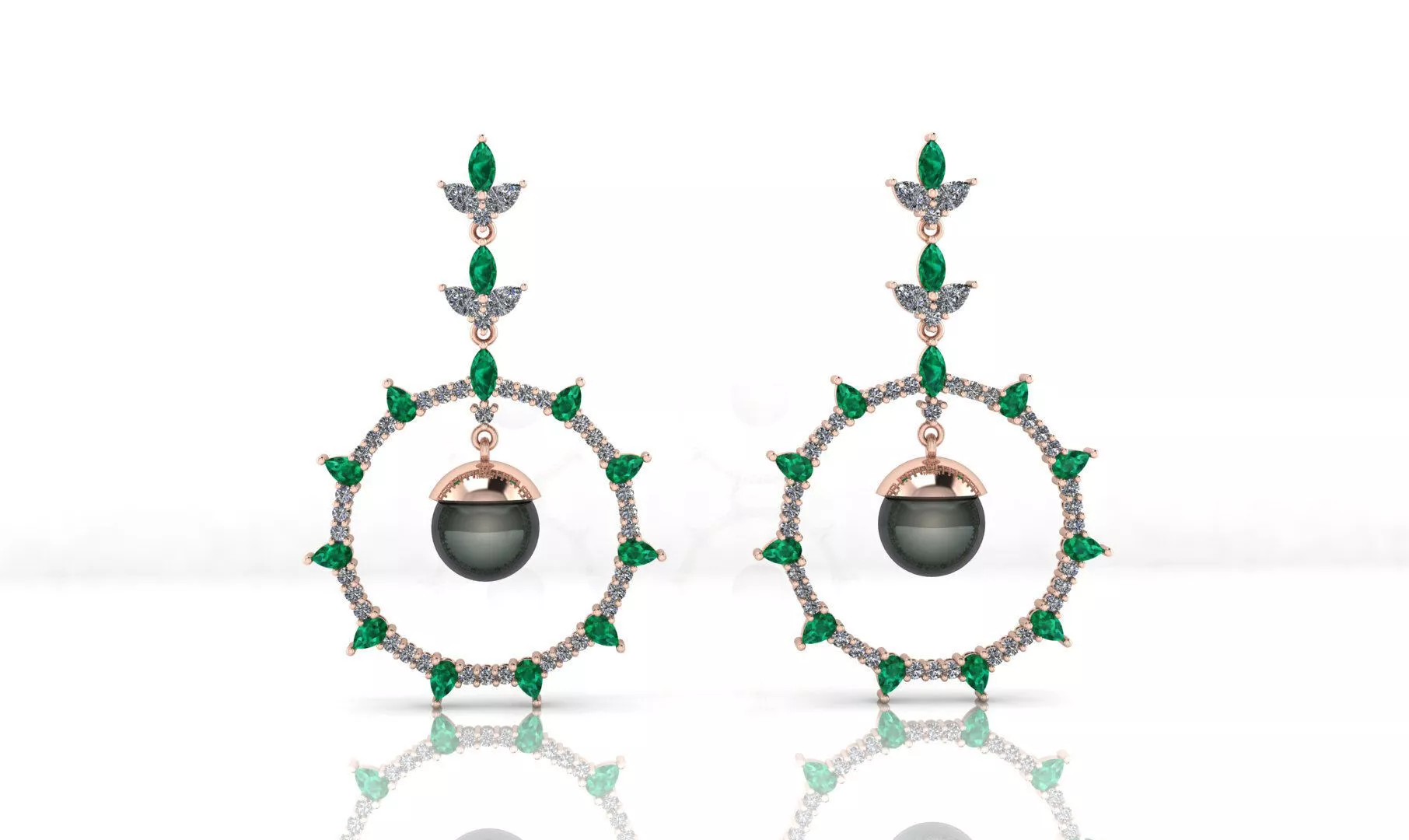 pear and marquise emerald and pearl high jewelry earring 3D print model