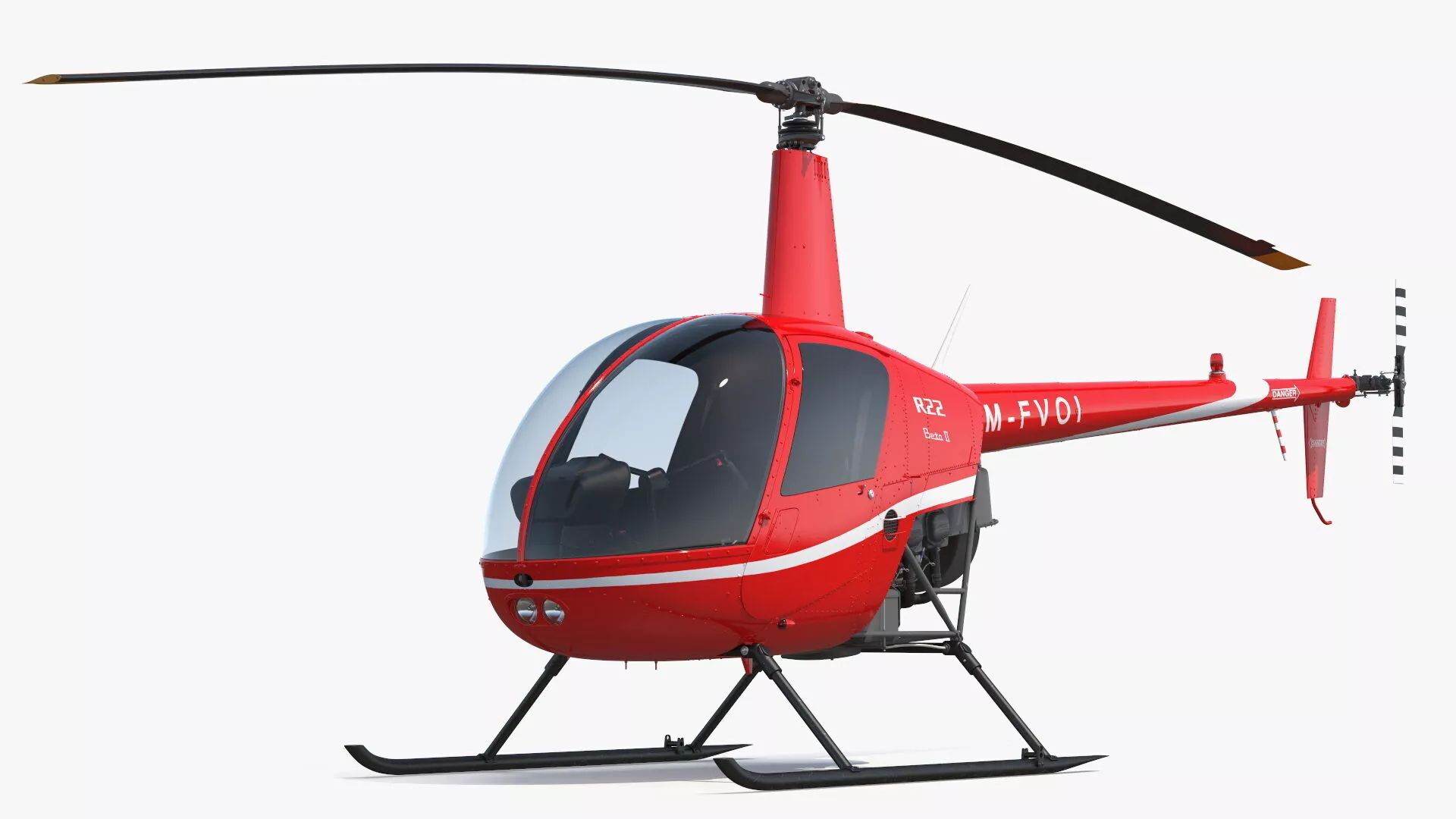 Robinson R-22 Compact Rotorcraft Red Rigged for Cinema 4D 3D model