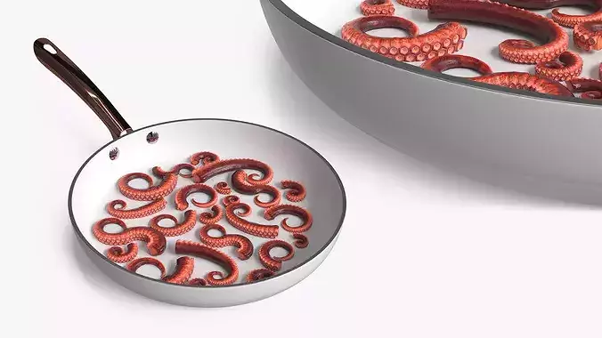 Pan Cooked Octopus Tentacle Pieces 3D model 3