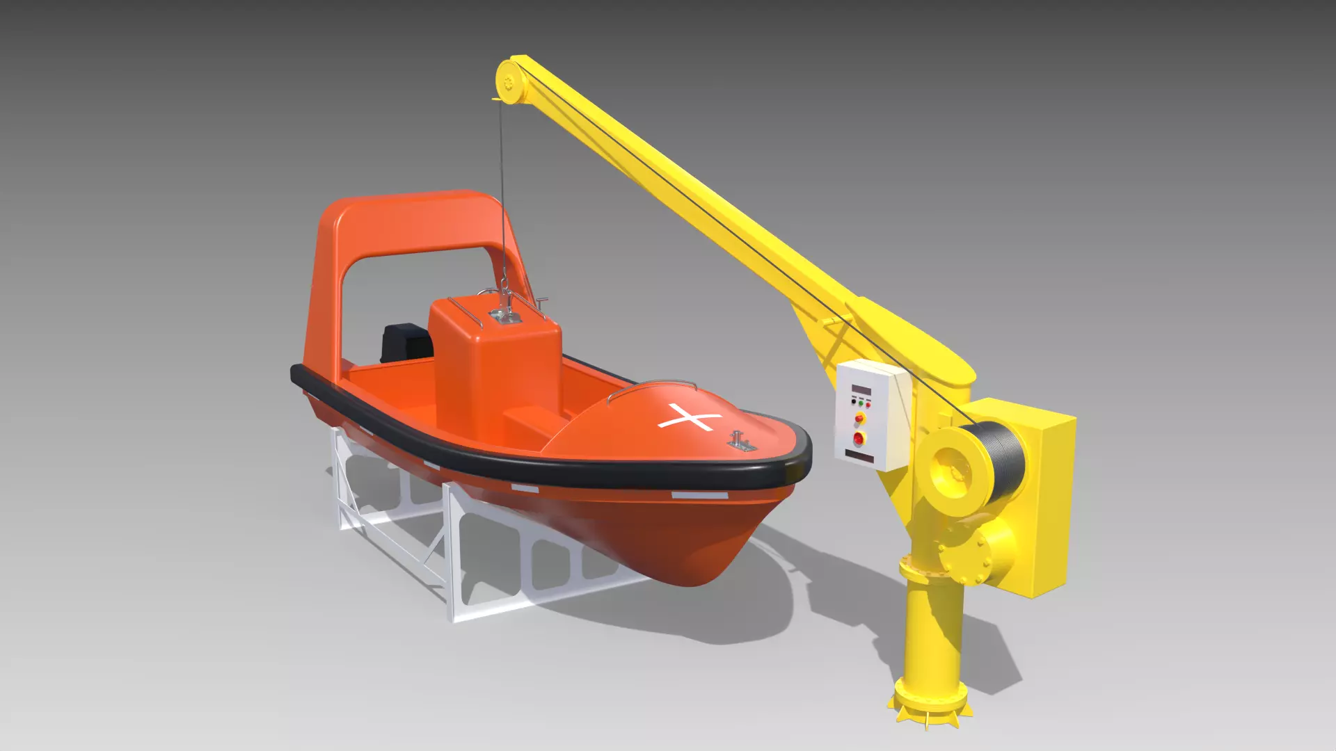Fast Rescue Boat and Davit Crane 3D model