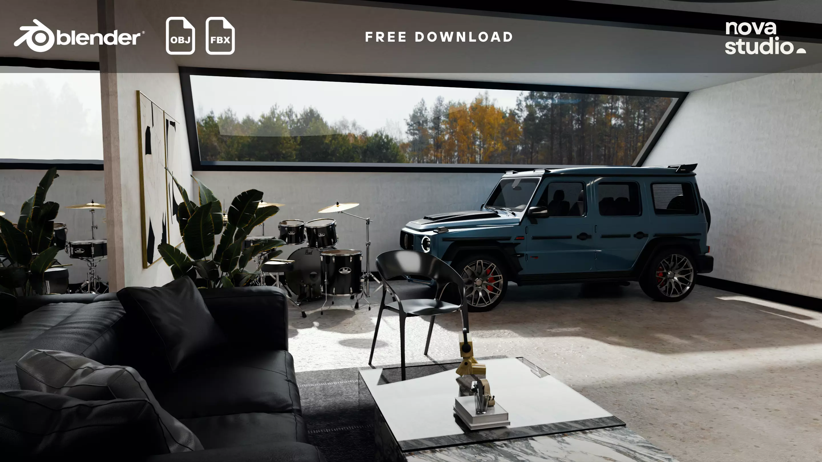 Free Garage Home Blender Project File Textured Blend FBX OBJ Free 3D model