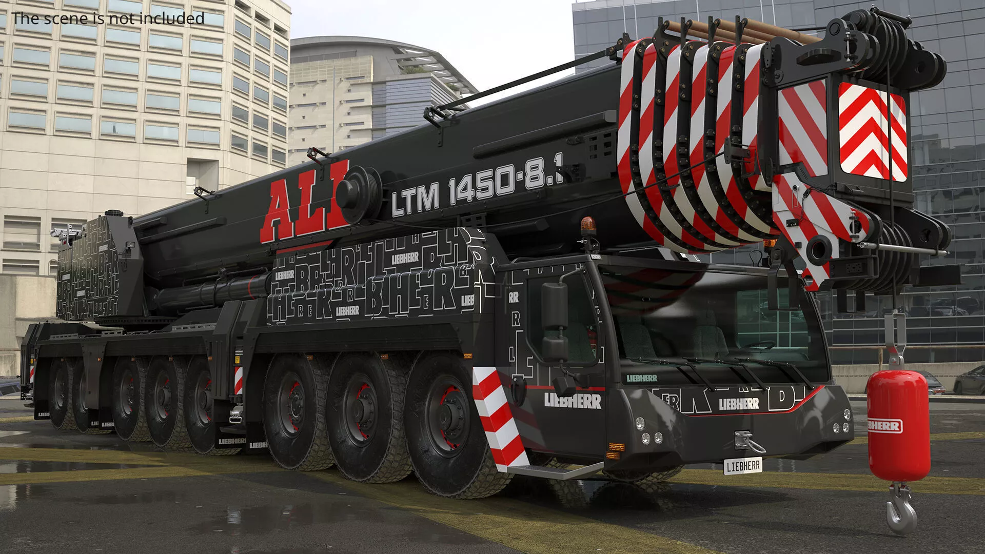 Liebherr Mobile Crane LTM 1450 81 Folded Black Rigged 3D model