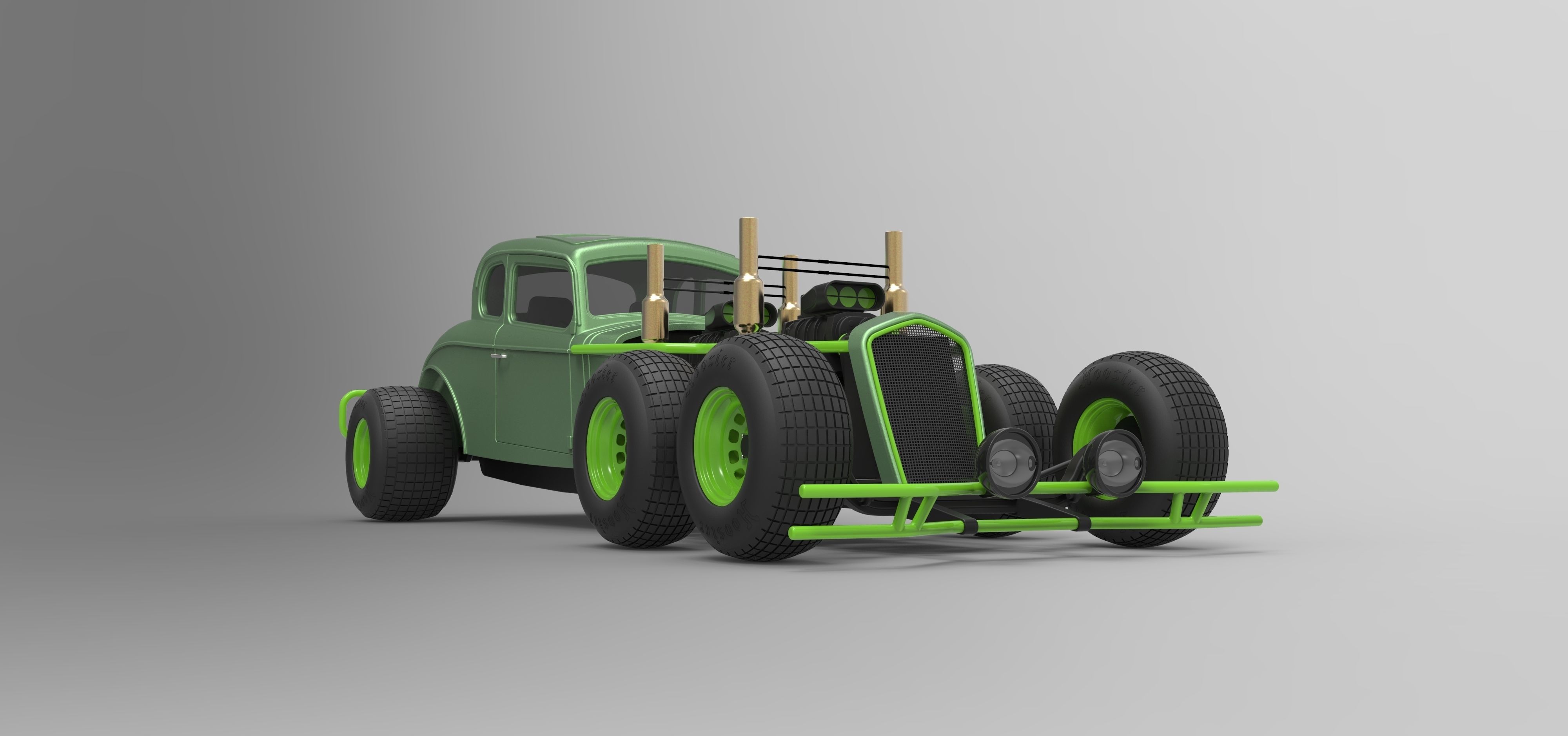 Hot rod six-wheeled 3D model_3
