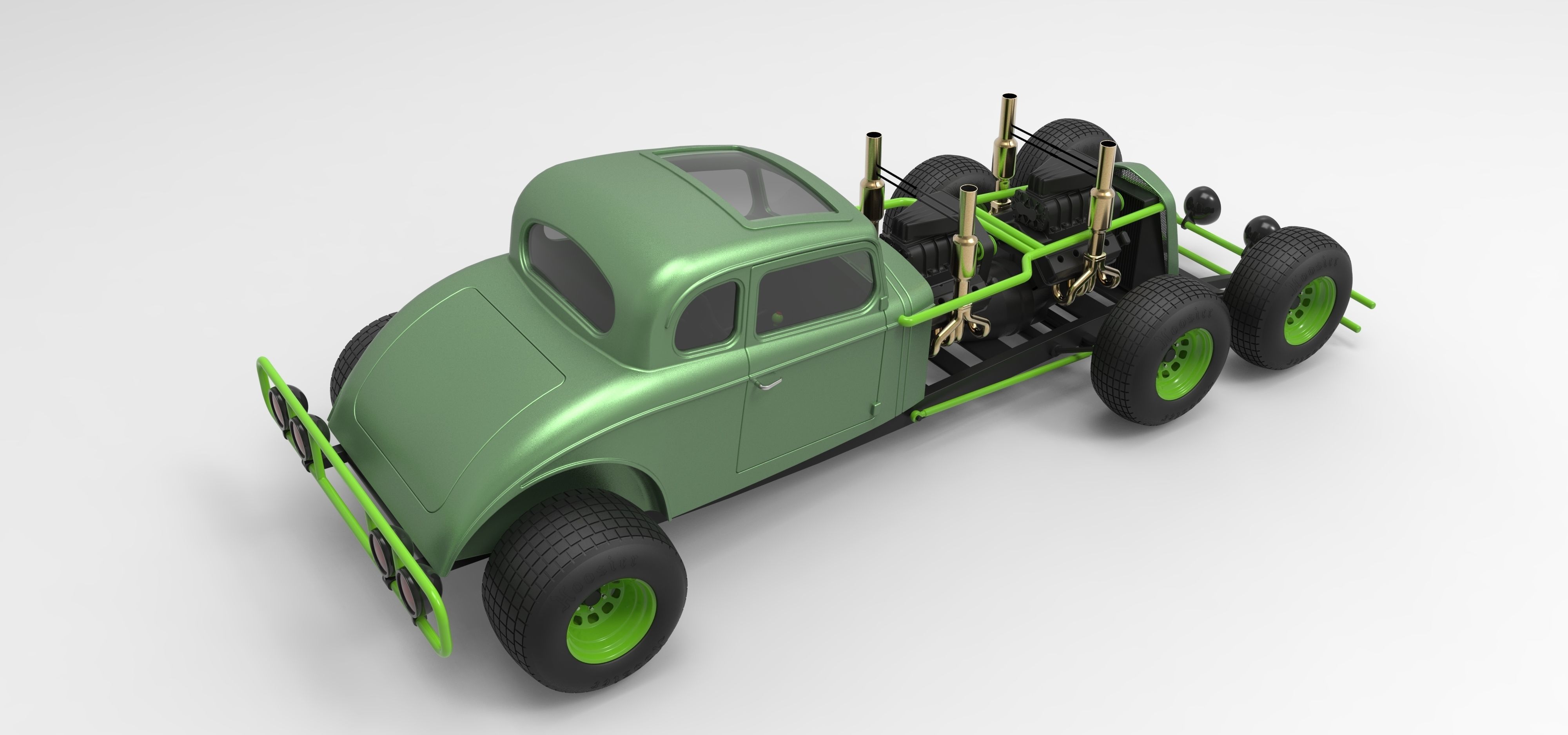 Hot rod six-wheeled 3D model_9