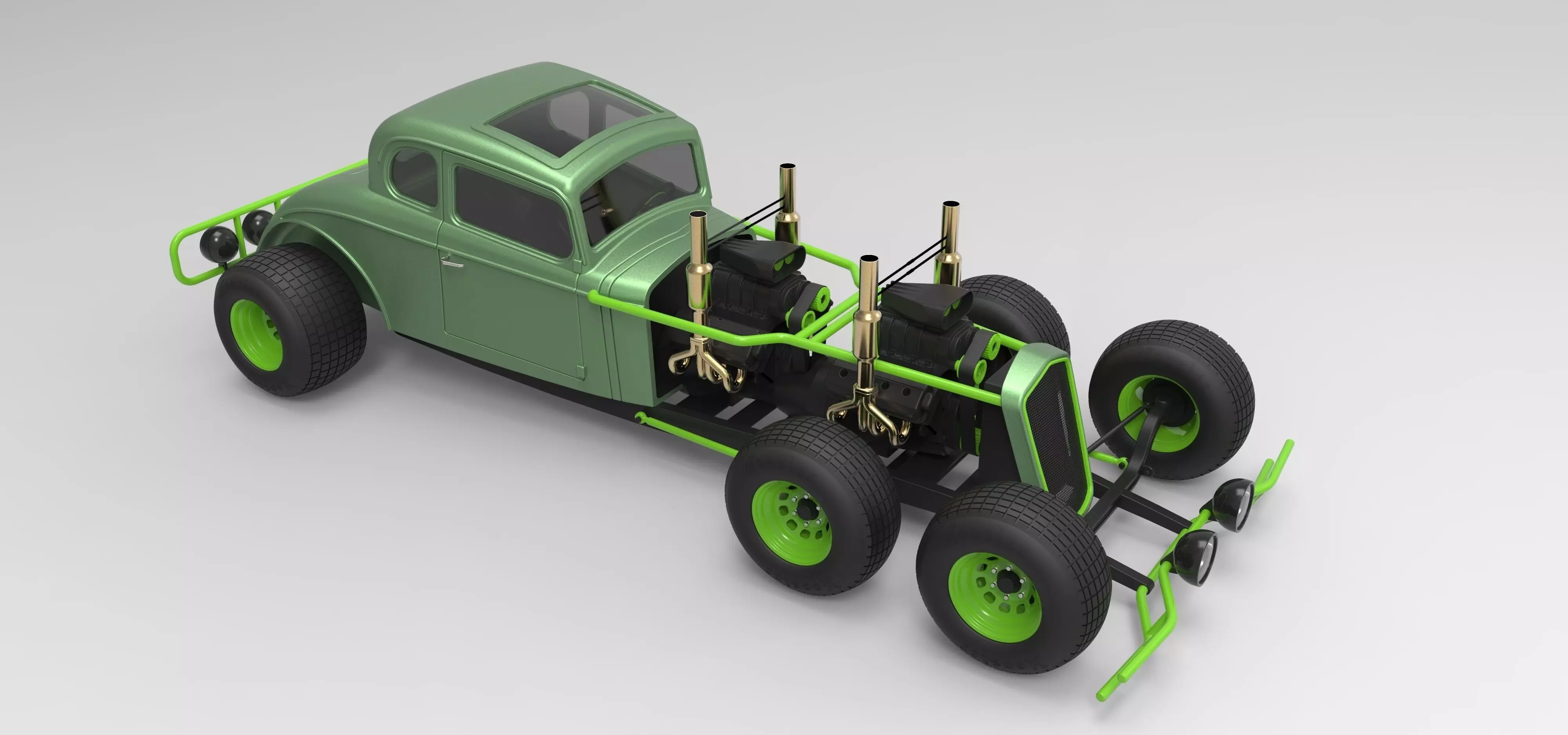 Hot rod six-wheeled 3D model_0