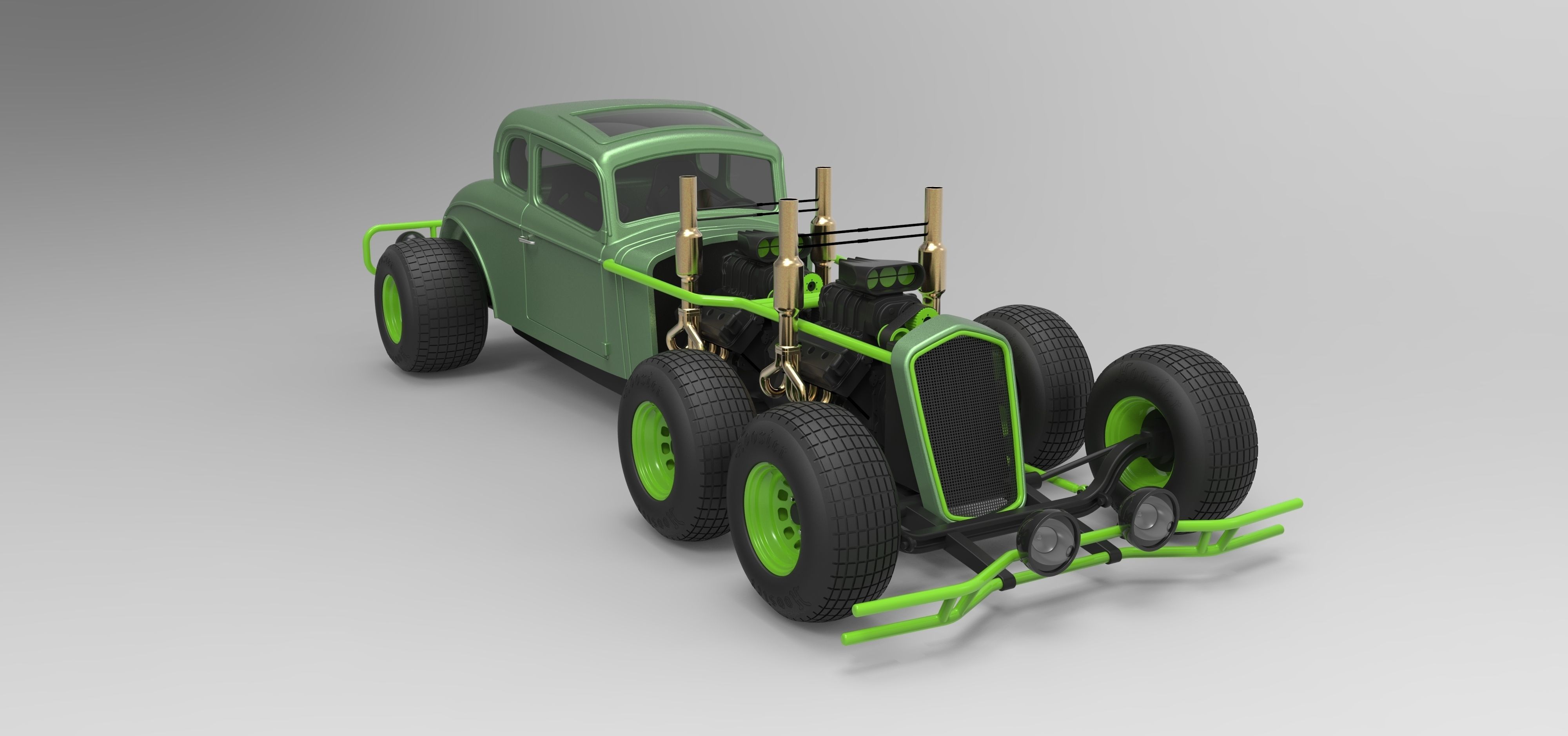Hot rod six-wheeled 3D model_2