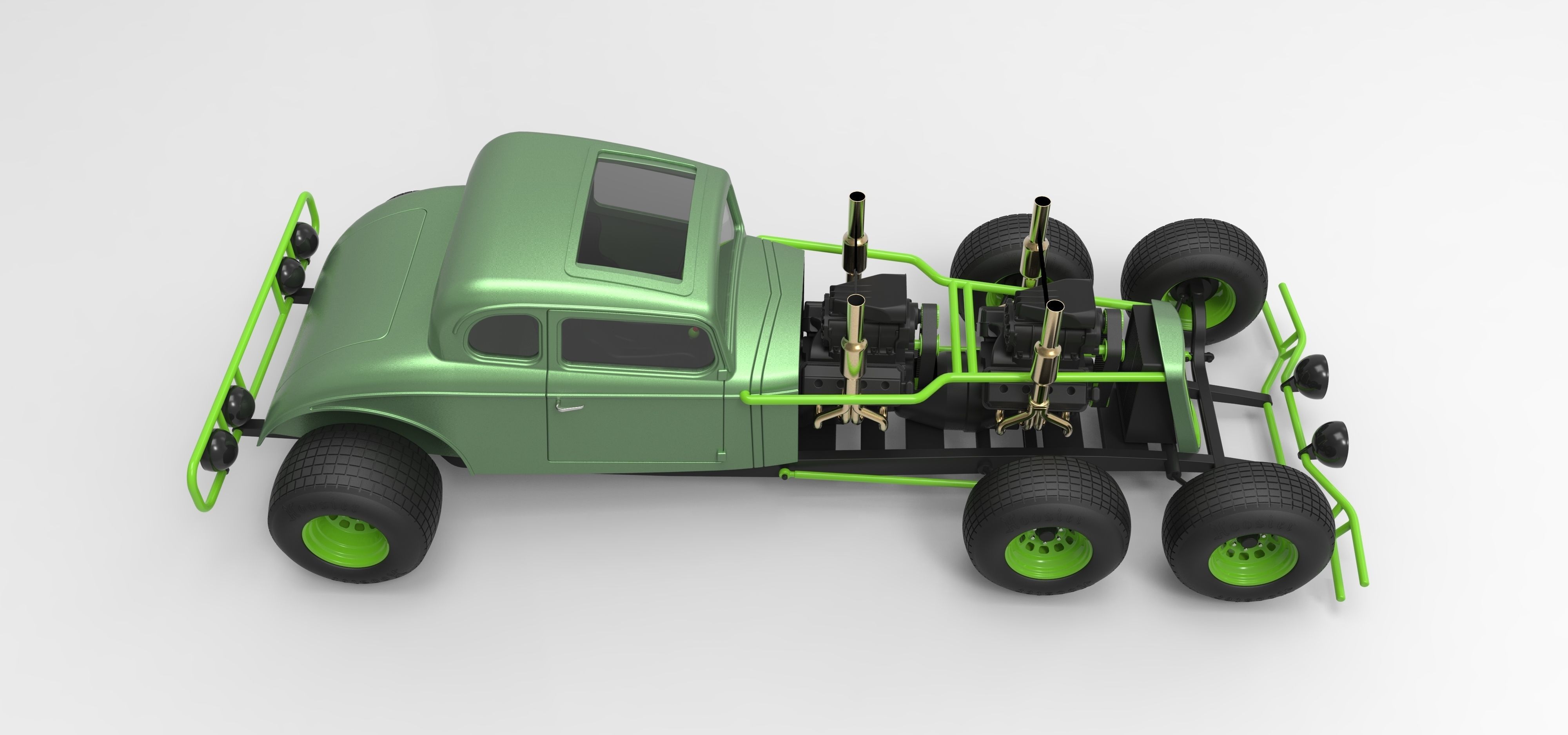 Hot rod six-wheeled 3D model_7
