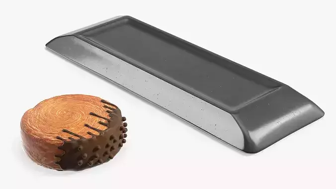 Round Croissant Pastry with Three Glazed Flavors on Tray 3D model 6