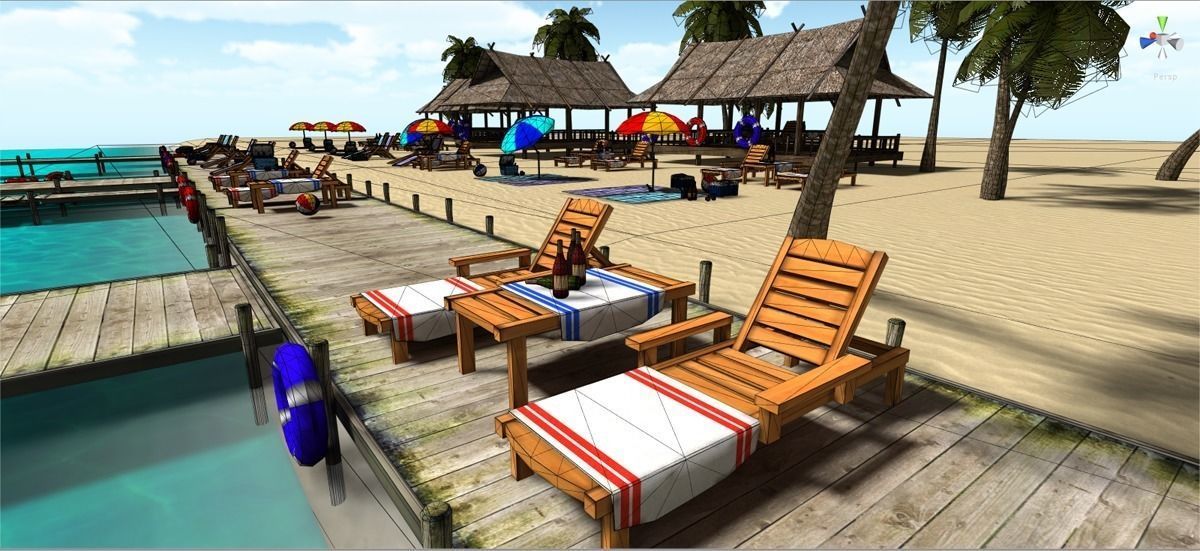 Beach sitting assets Low-poly 3D model_2