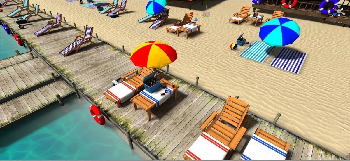 Beach sitting assets Low-poly 3D model_0