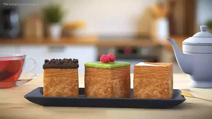 Cube Croissant Pastry with Three Toppings 3D model 2