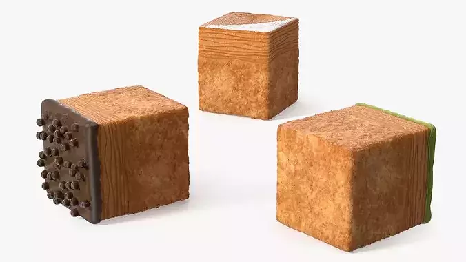 Cube Croissant Pastry with Three Toppings 3D model 5