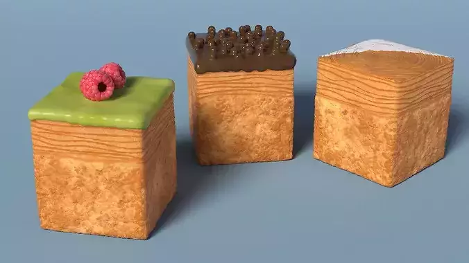 Cube Croissant Pastry with Three Toppings 3D model 3