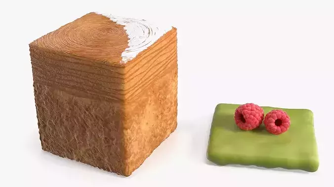 Cube Croissant Pastry with Three Toppings 3D model 7