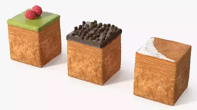 Cube Croissant Pastry with Three Toppings 3D model 4
