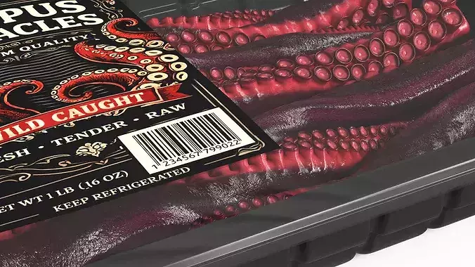 Octopus Tentacles Raw in Plastic Tray 3D model 6