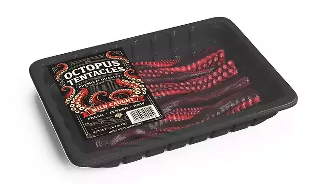 Octopus Tentacles Raw in Plastic Tray 3D model 4