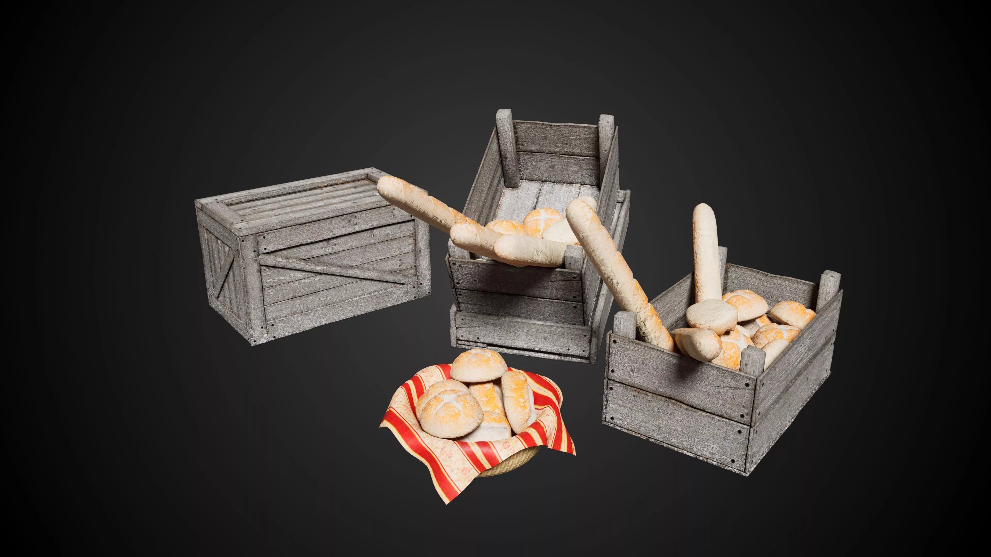 Bread Bakery Crates Low-poly 3D model
