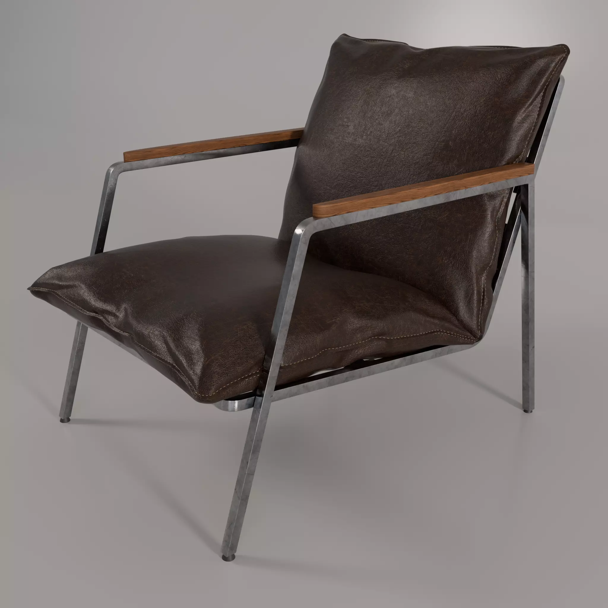 Mid-Century Leather Lounge Chair 3D model