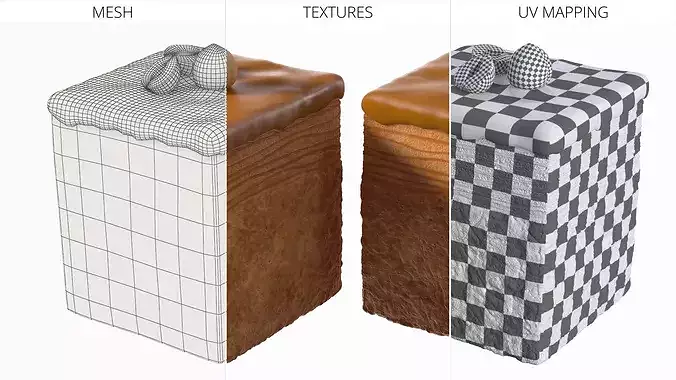 Cube Croissant Pastry with Caramel Glaze and Peanuts 3D model 7