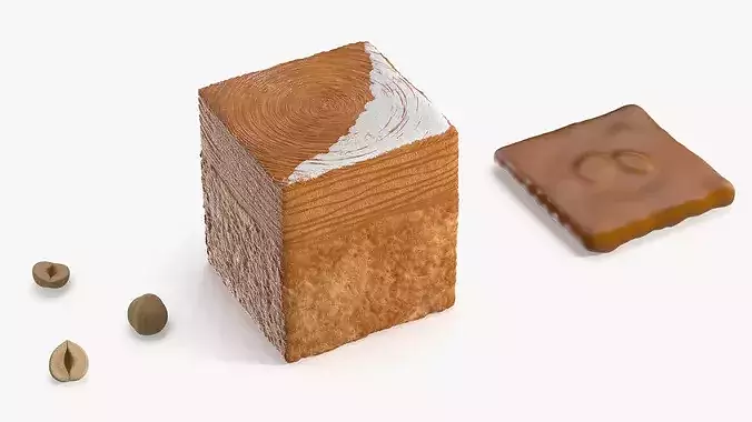 Cube Croissant Pastry with Caramel Glaze and Peanuts 3D model 6