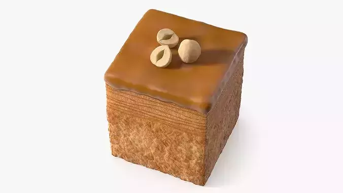 Cube Croissant Pastry with Caramel Glaze and Peanuts 3D model