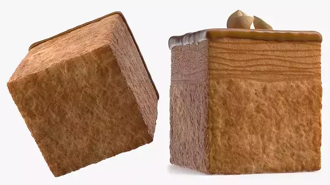 Cube Croissant Pastry with Caramel Glaze and Peanuts 3D model 4