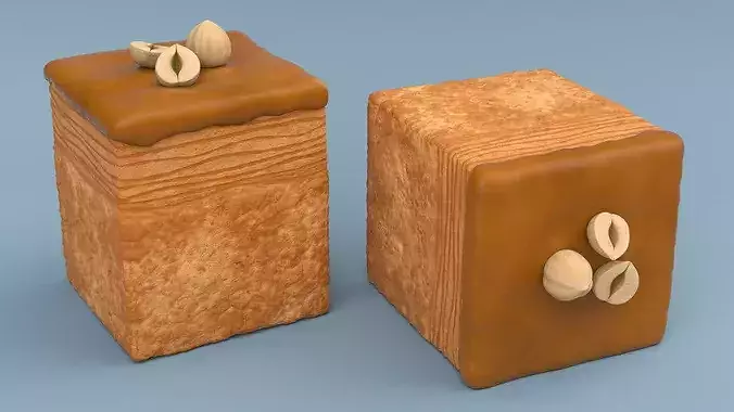 Cube Croissant Pastry with Caramel Glaze and Peanuts 3D model 3