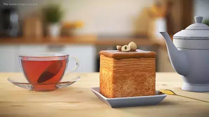 Cube Croissant Pastry with Caramel Glaze and Peanuts 3D model 2