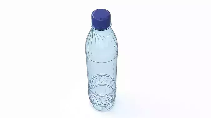 Reusable Plastic Drink Bottle with Cap Blue 3D model 2