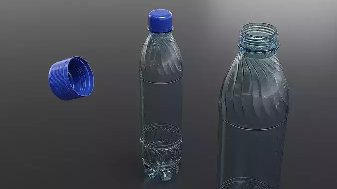 Reusable Plastic Drink Bottle with Cap Blue 3D model 3