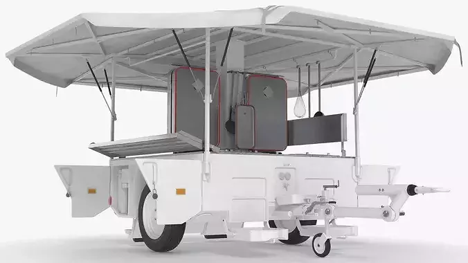 Field Kitchen Trailer with Utensils White 3D model 5