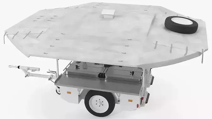 Field Kitchen Trailer with Utensils White 3D model 7