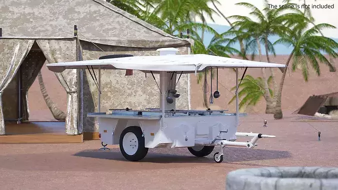 Field Kitchen Trailer with Utensils White 3D model 2