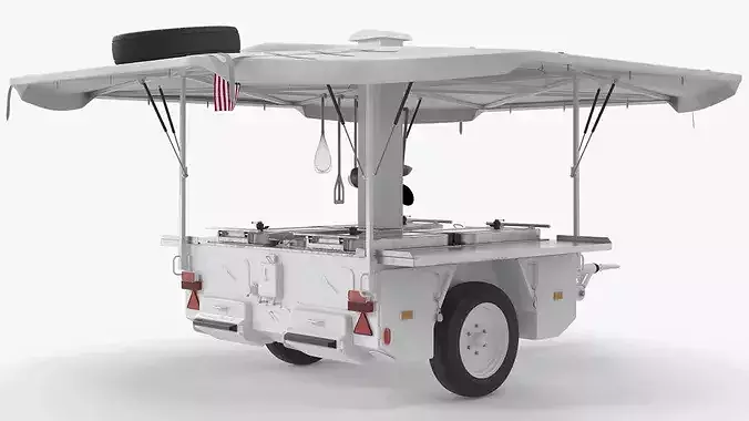Field Kitchen Trailer with Utensils White 3D model 4