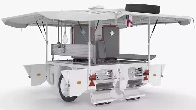 Field Kitchen Trailer with Utensils White 3D model 6