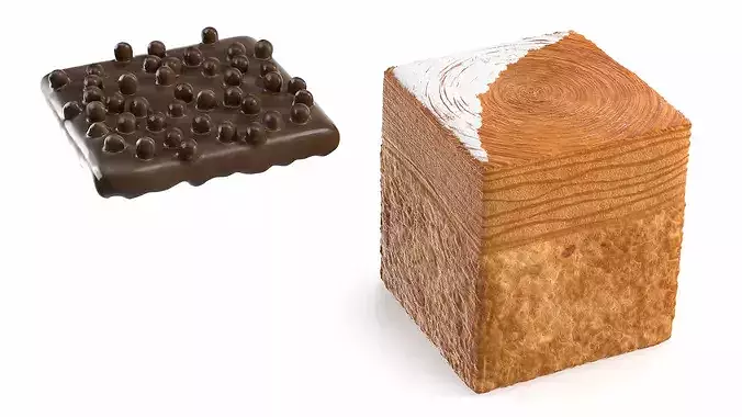Square Croissant Bakery with Chocolate Glaze 3D model 6