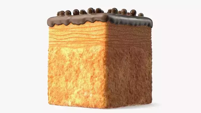 Square Croissant Bakery with Chocolate Glaze 3D model 4