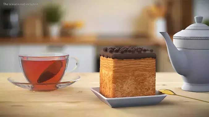 Square Croissant Bakery with Chocolate Glaze 3D model 2