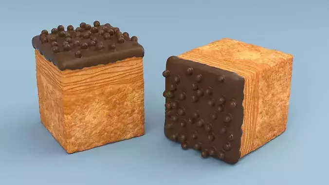 Square Croissant Bakery with Chocolate Glaze 3D model 3