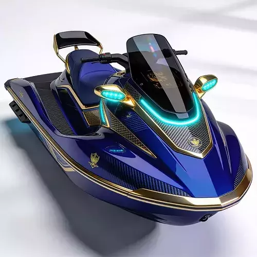 Royal Sapphire and Gold High-Tech Waverunner 3D Model